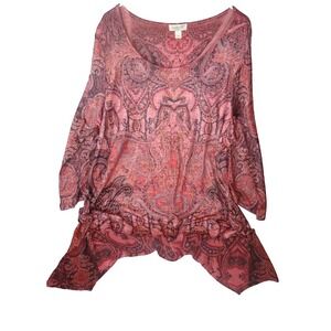 One World Women's 3X Pink Paisley Print Blouse